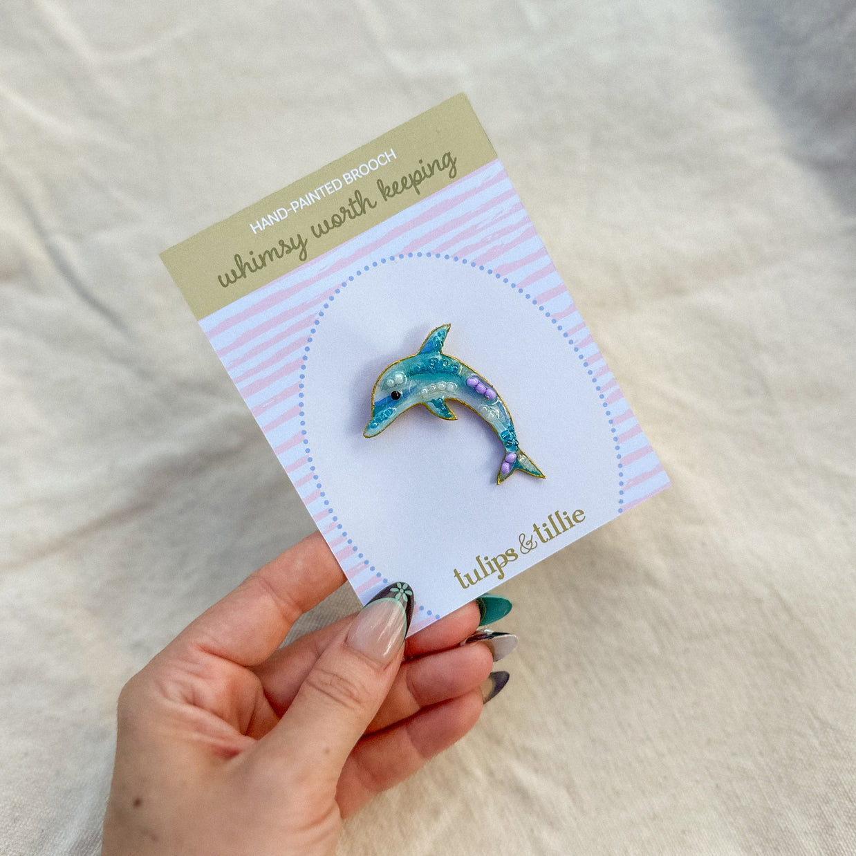 Hand-Painted Dolphin Brooch | Mixed Media Wearable Art Pin