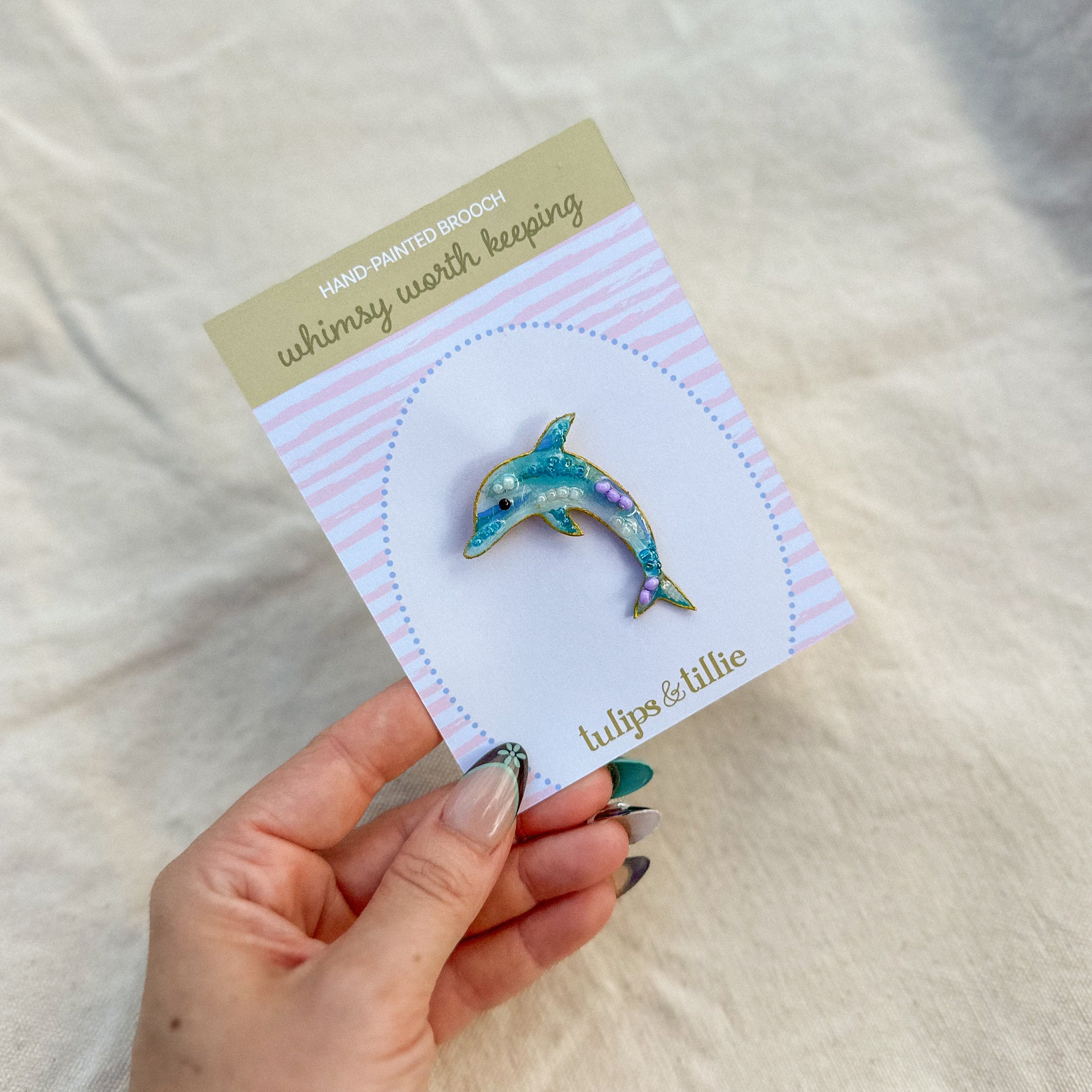 Hand-Painted Dolphin Brooch | Mixed Media Wearable Art Pin