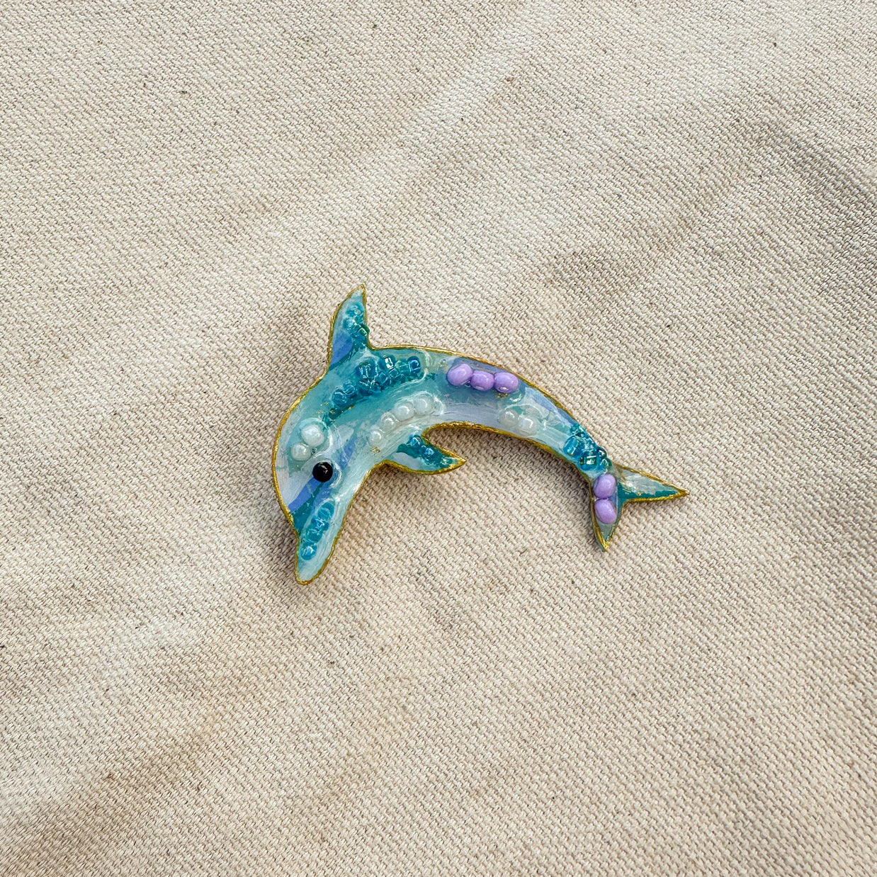 Hand-Painted Dolphin Brooch | Mixed Media Wearable Art Pin