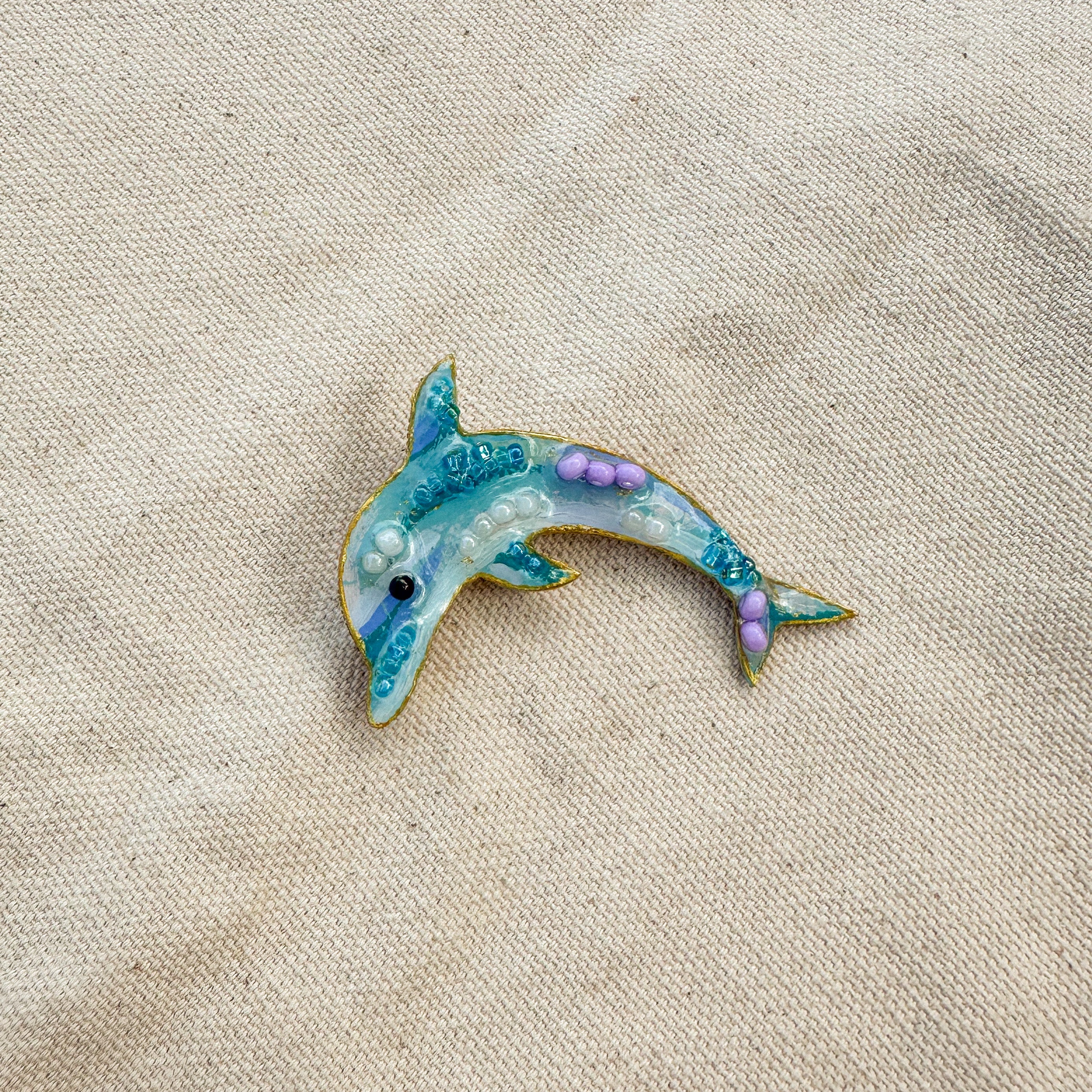 Hand-Painted Dolphin Brooch | Mixed Media Wearable Art Pin