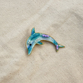Hand-Painted Dolphin Brooch | Mixed Media Wearable Art Pin