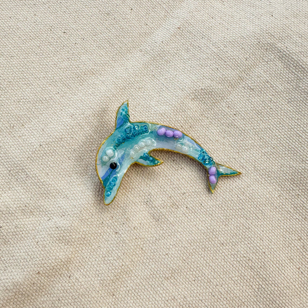 Hand-Painted Dolphin Brooch | Mixed Media Wearable Art Pin