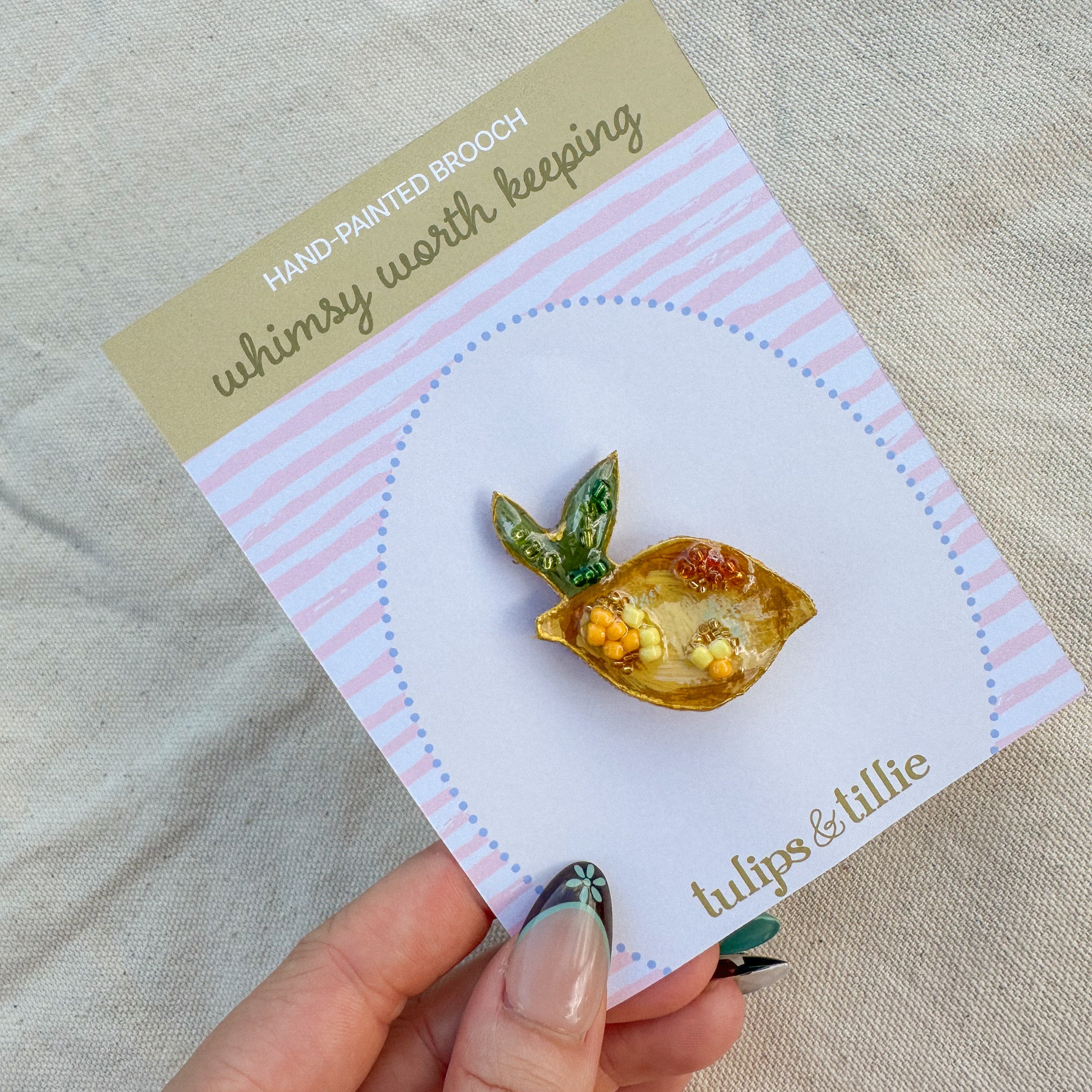 Hand-Painted Lemon Brooch | Mixed Media Wearable Art Pin