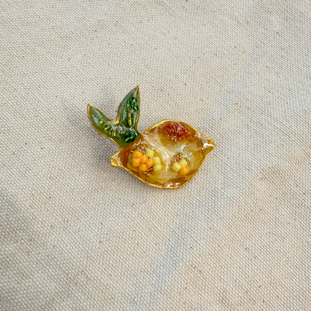 Hand-Painted Lemon Brooch | Mixed Media Wearable Art Pin