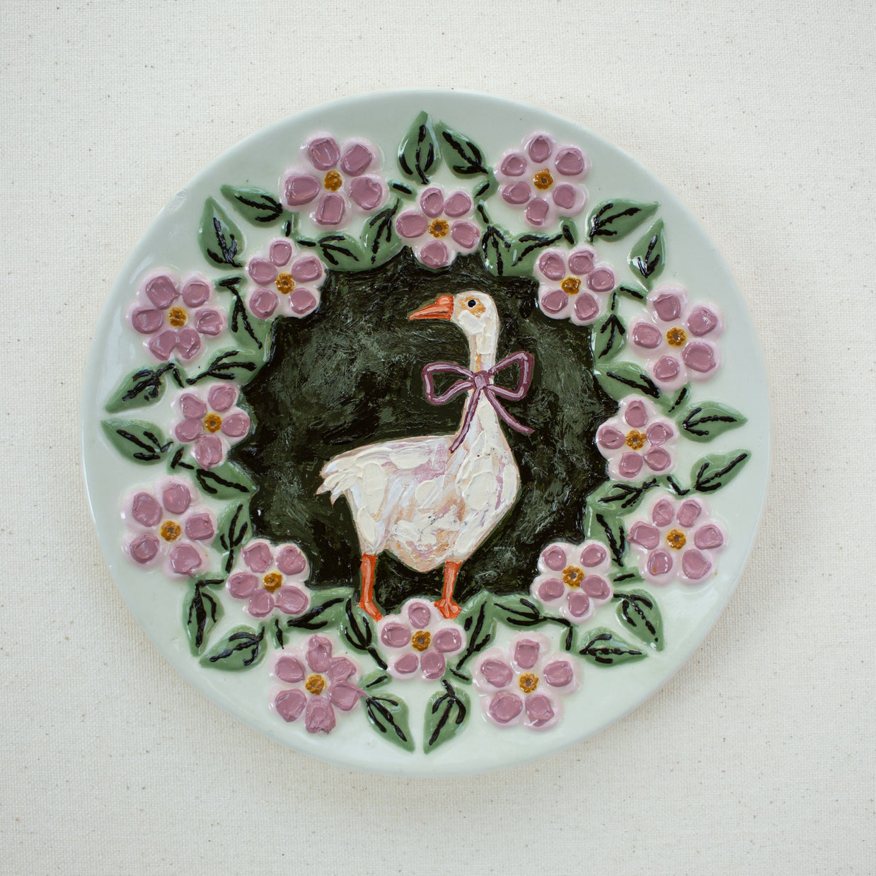 "She's Darling" Goose Original Acrylic Painting on Ceramic Plate