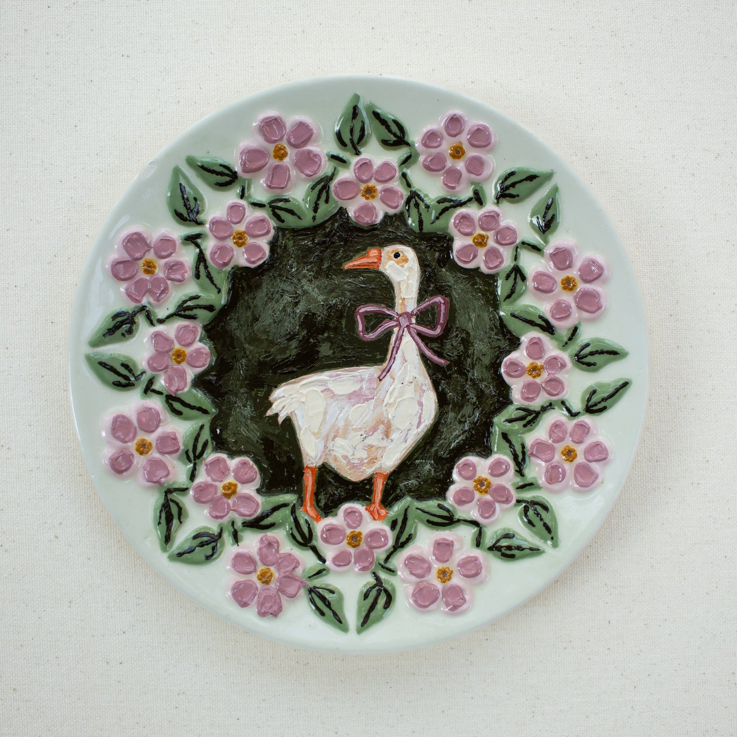 "She's Darling" Goose Original Acrylic Painting on Ceramic Plate