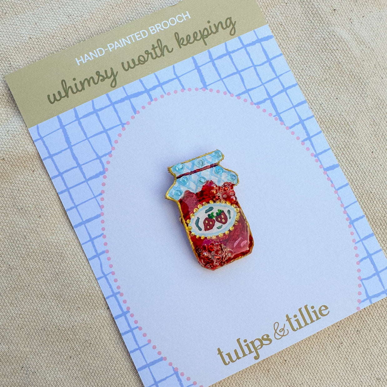 Hand-Painted Strawberry Jam Brooch | Mixed Media Wearable Art Pin