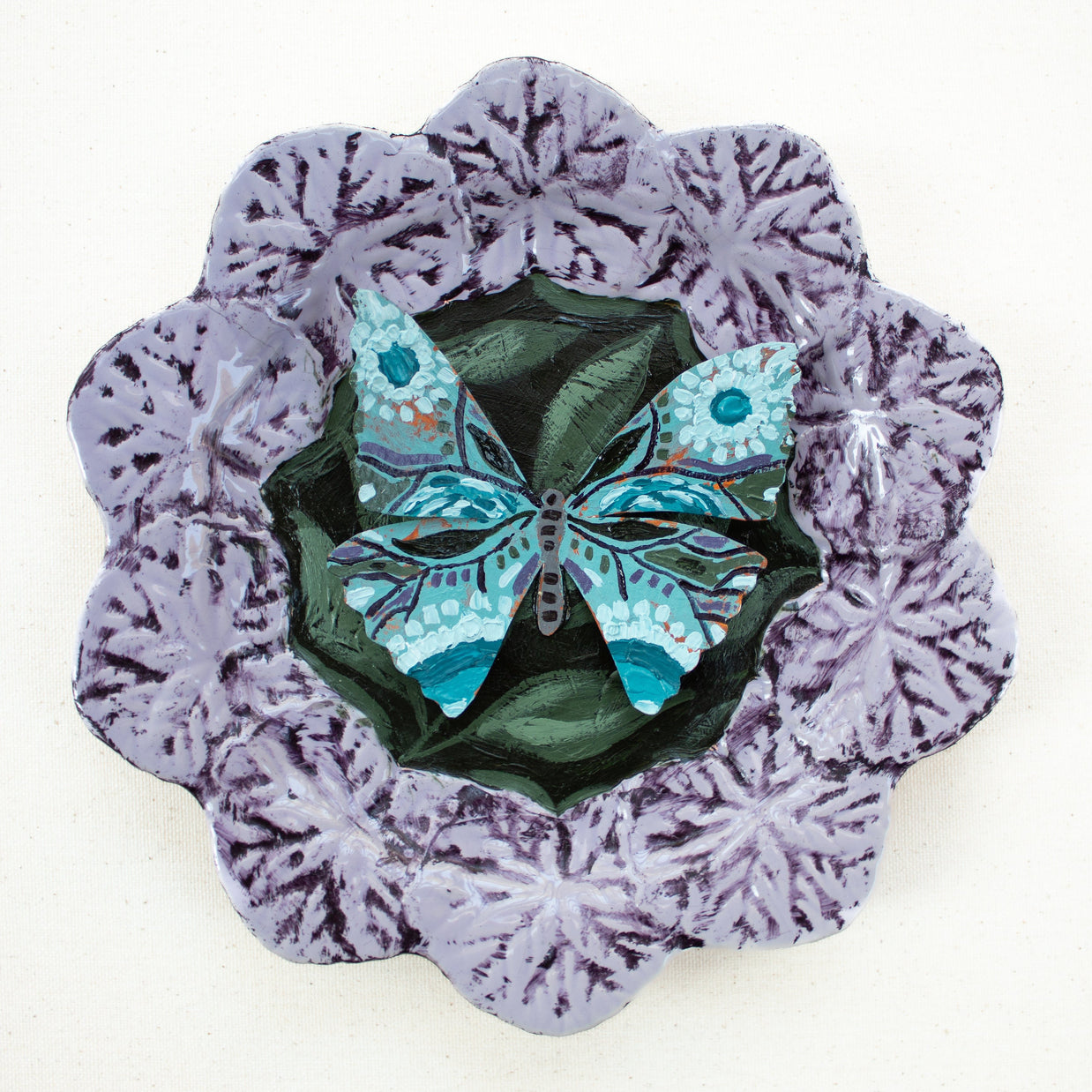 3D Butterfly Original Painting on Textured Paper and Ceramic Plate