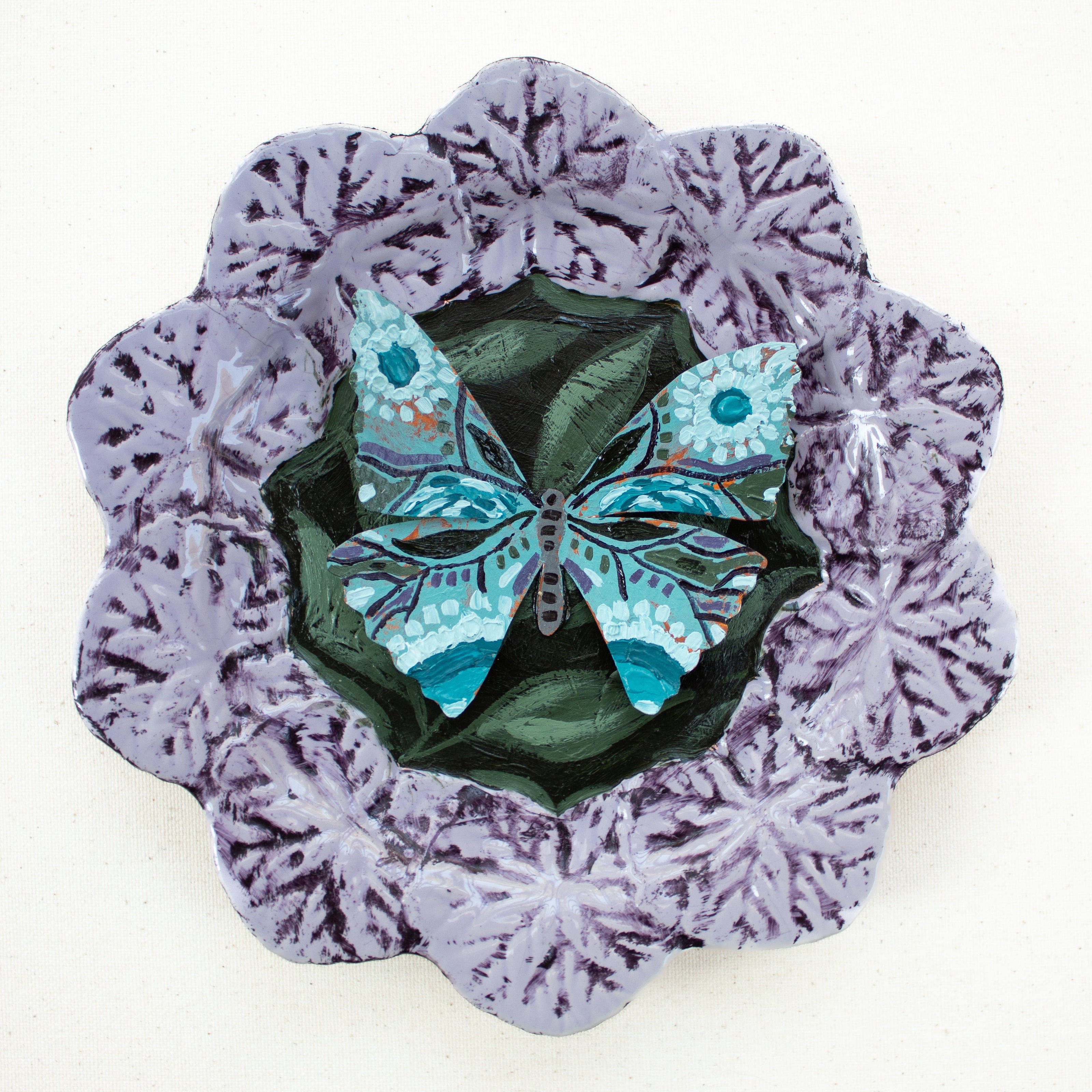 3D Butterfly Original Painting on Textured Paper and Ceramic Plate