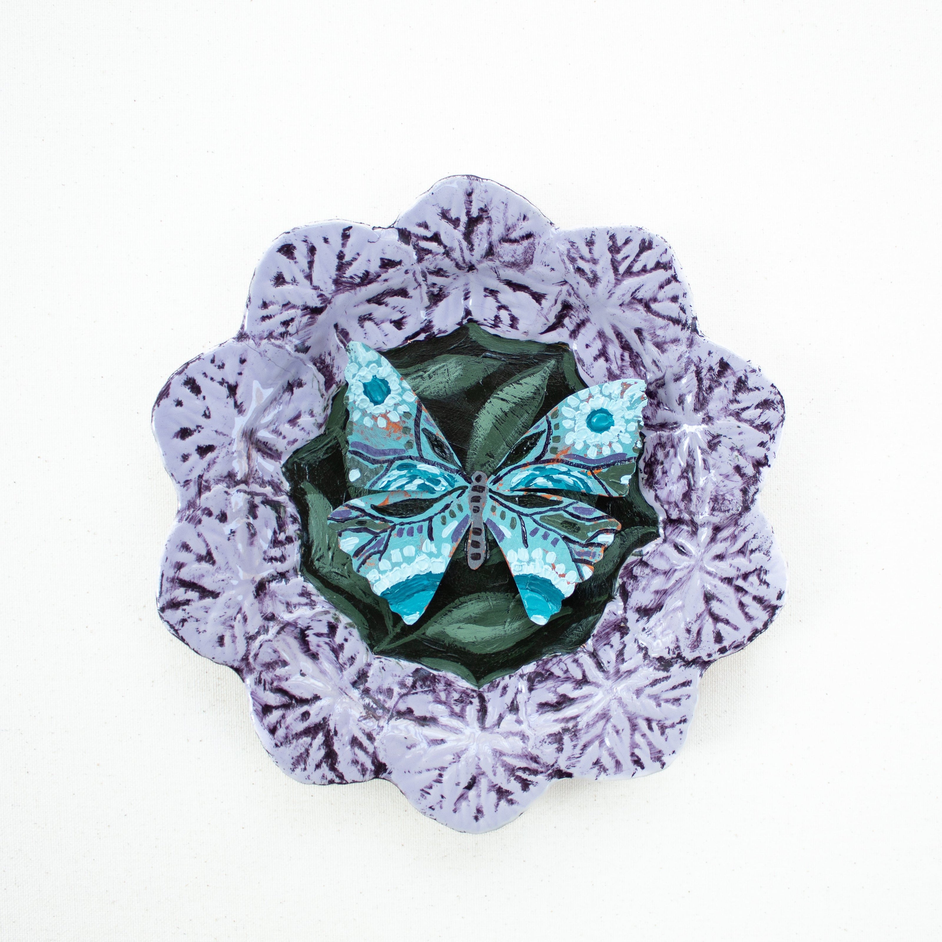 3D Butterfly Original Painting on Textured Paper and Ceramic Plate