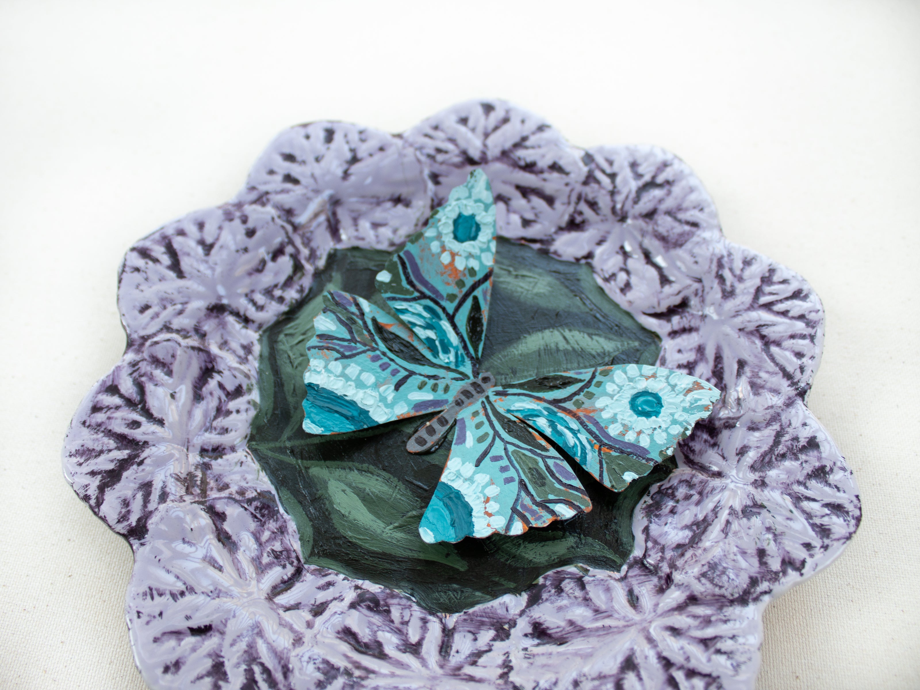 3D Butterfly Original Painting on Textured Paper and Ceramic Plate