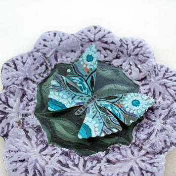 3D Butterfly Original Painting on Textured Paper and Ceramic Plate