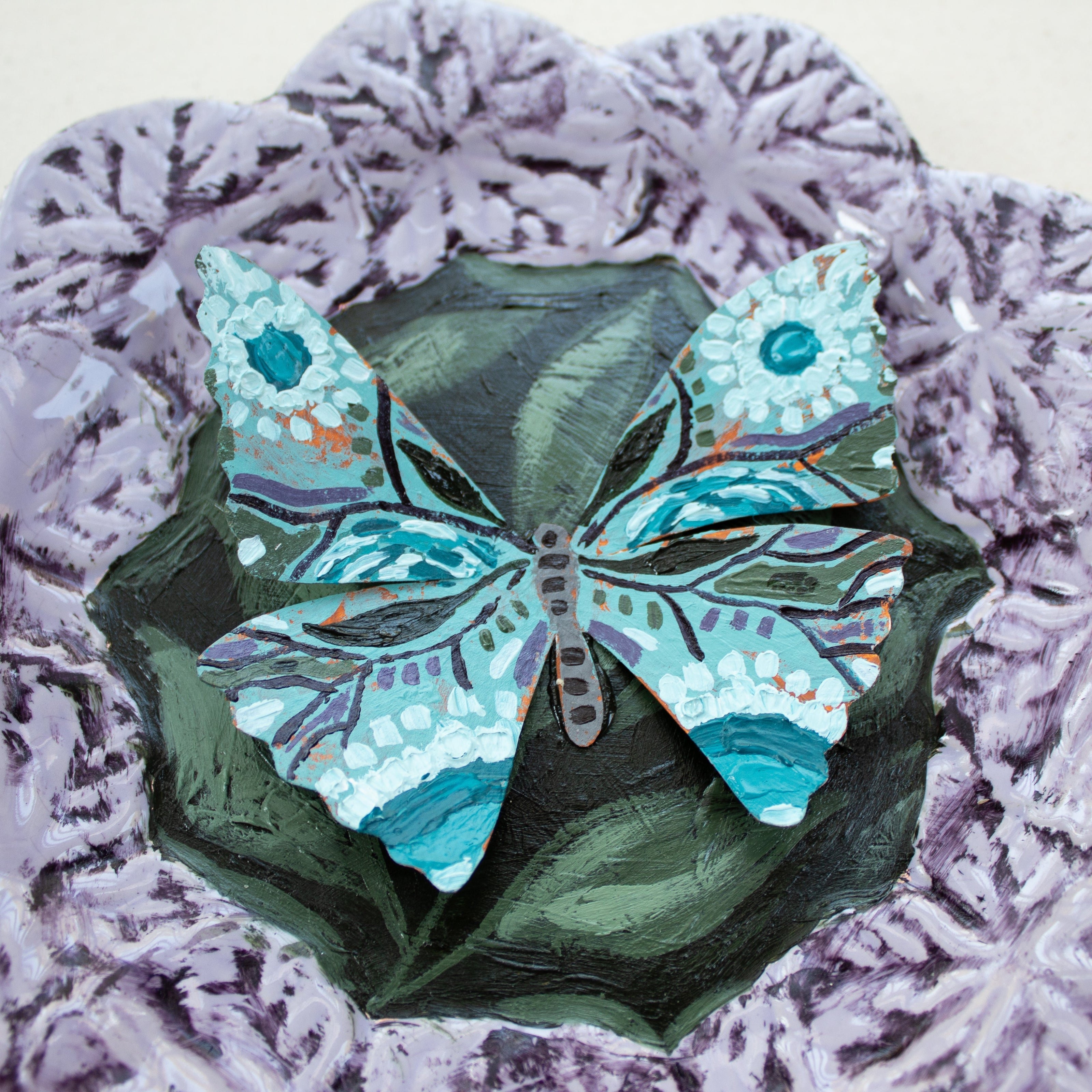 3D Butterfly Original Painting on Textured Paper and Ceramic Plate