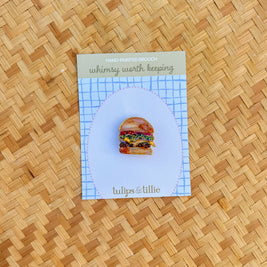 Hand-Painted Burger Brooch | Mixed Media Wearable Art Pin