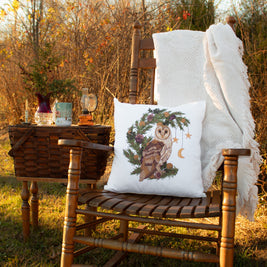 Woodland Owl & Wreath Holiday Pillow Case