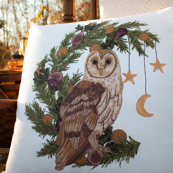 Woodland Owl & Wreath Holiday Pillow Case