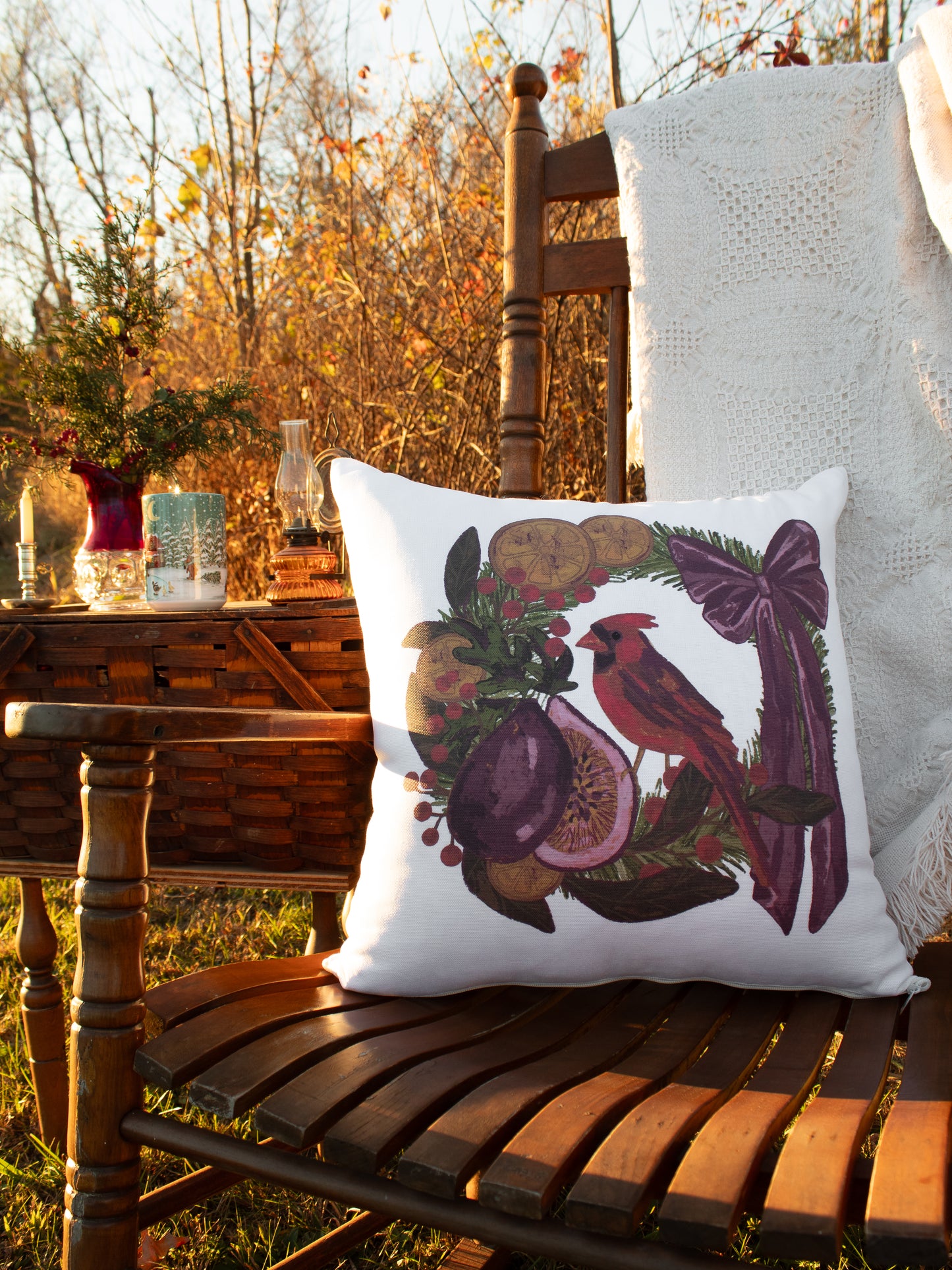 Woodland Cardinal & Wreath Holiday Pillow Case