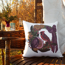 Woodland Cardinal & Wreath Holiday Pillow Case
