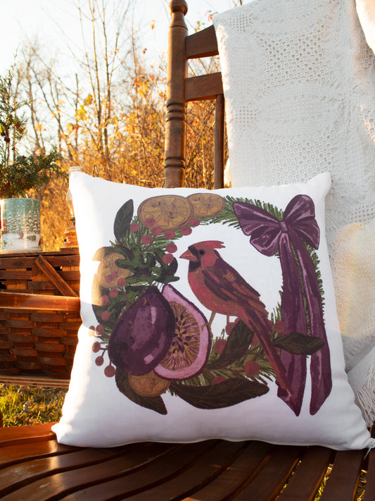 Woodland Cardinal & Wreath Holiday Pillow Case