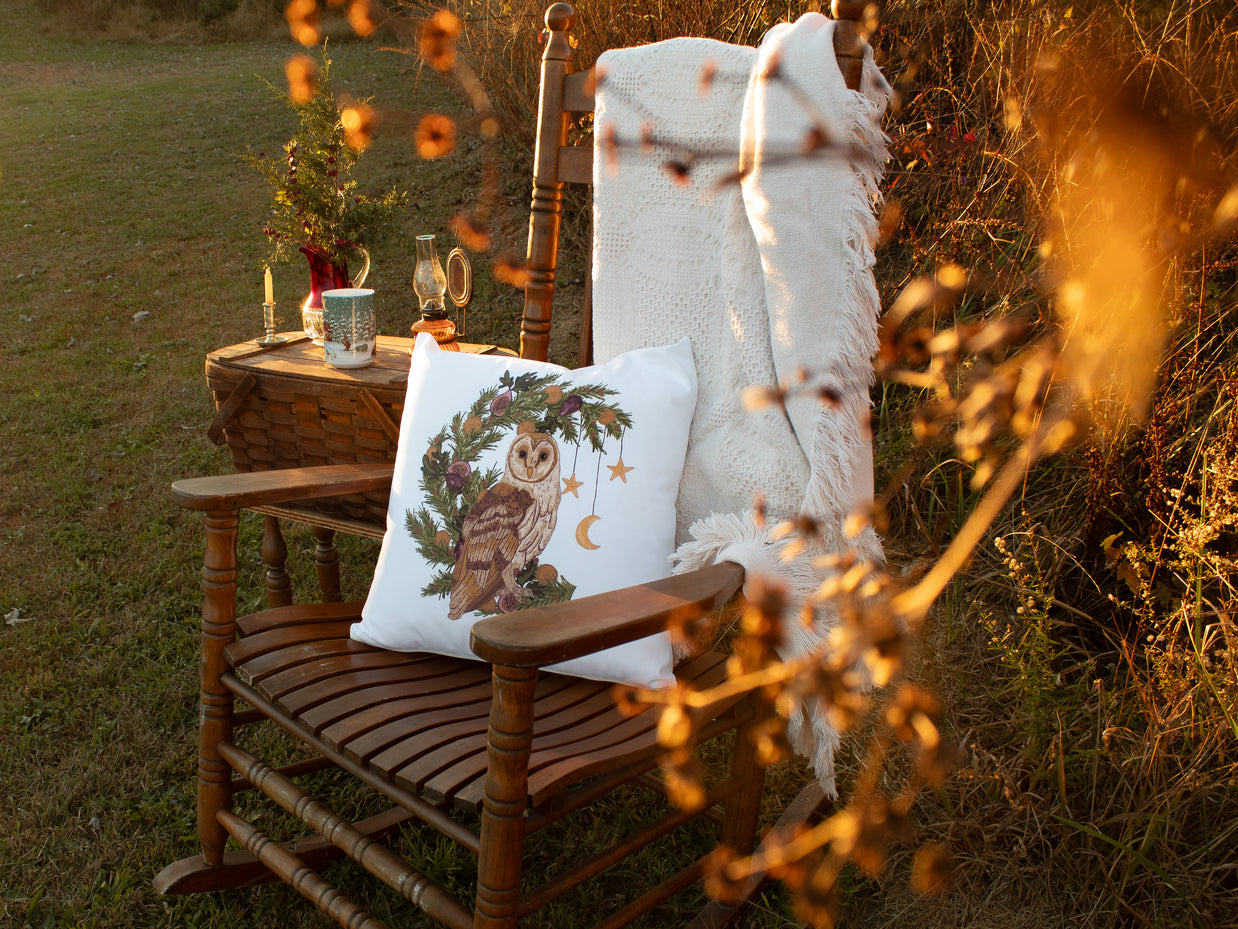 Woodland Owl & Wreath Holiday Pillow Case