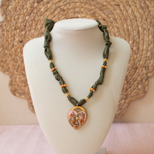 Floral Heart Locket Bandana Necklace
