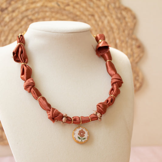 Rust Orange Flower Bandana Necklace