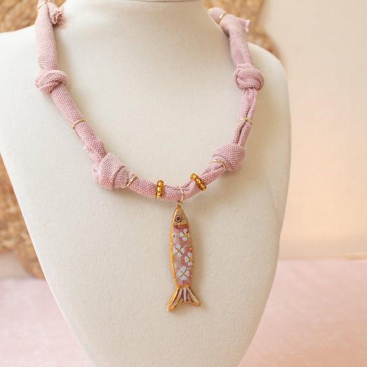 Pink Floral Sardine Bandana Necklace