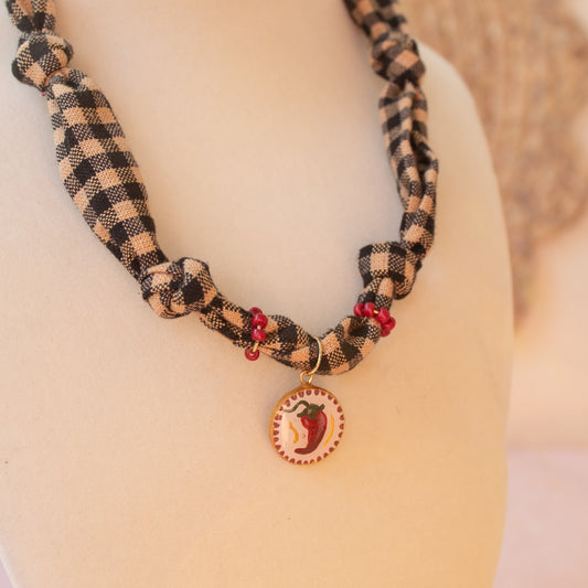 Red Pepper Checkered Bandana Necklace