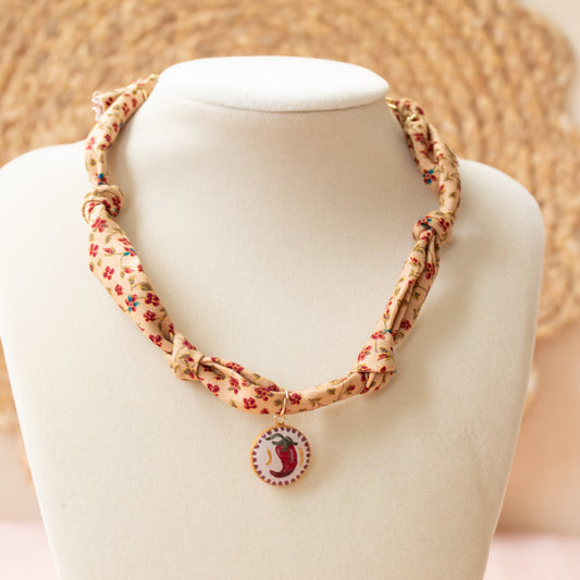 Floral Red Pepper Bandana Necklace