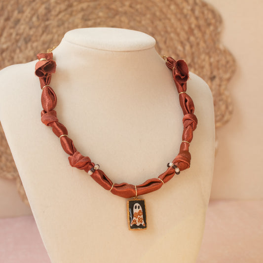 Floral Ghost Bandana Necklace (Satin Rust)