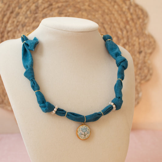 Teal Floral Bandana Necklace