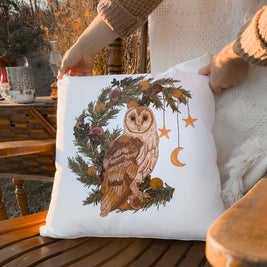 Woodland Owl & Wreath Holiday Pillow Case