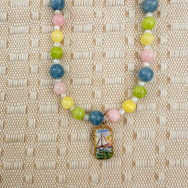 Hand-painted Sailboat Beaded Necklace