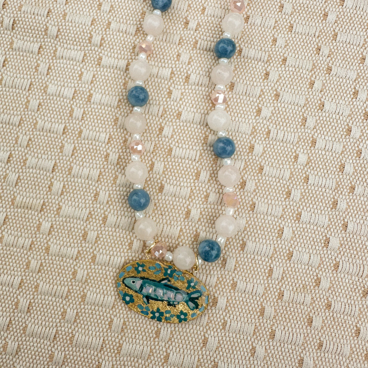 Hand-painted Fish Beaded Necklace