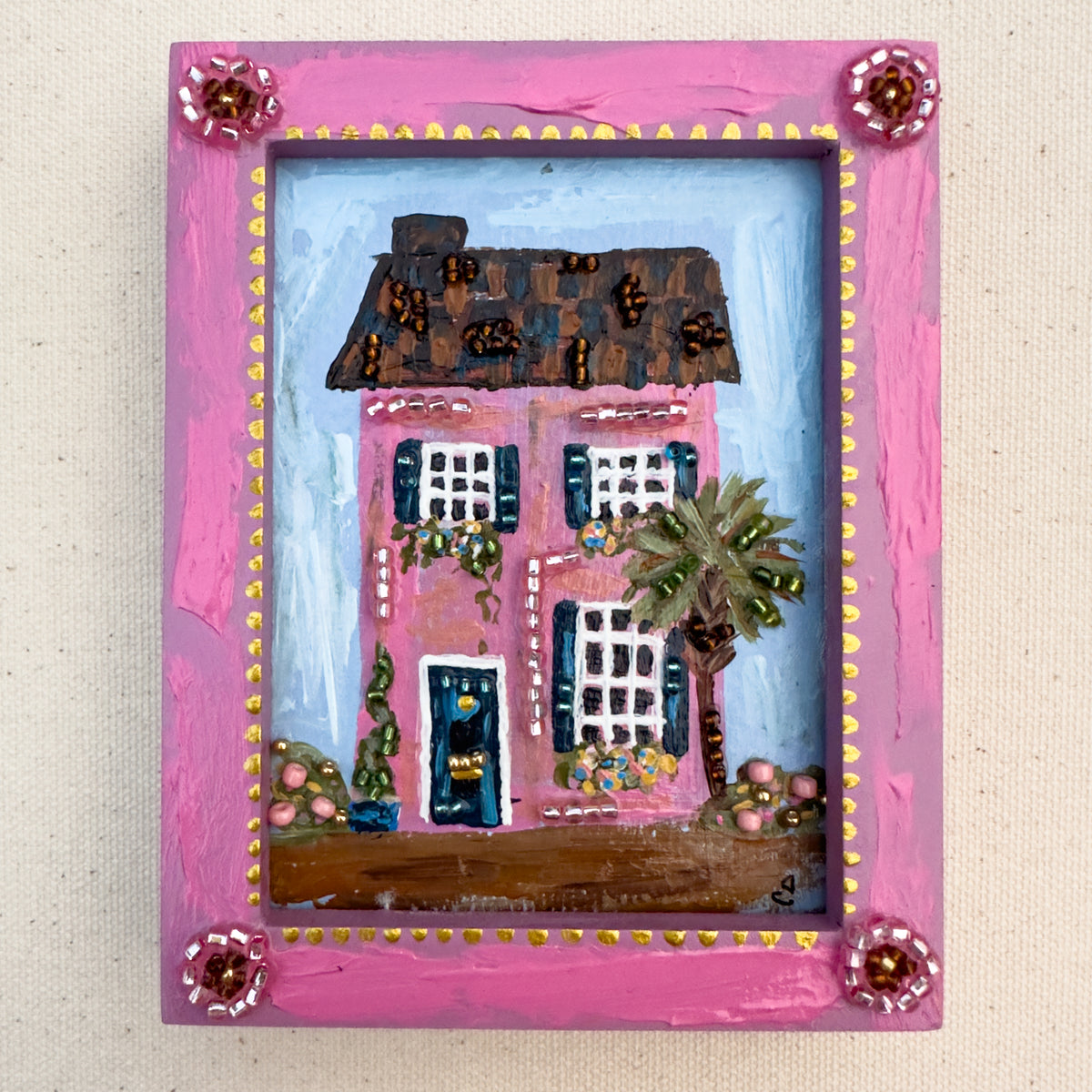 Tropical Pink House Mini Painting - Framed - "Pinky"