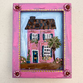 Tropical Pink House Mini Painting - Framed - 