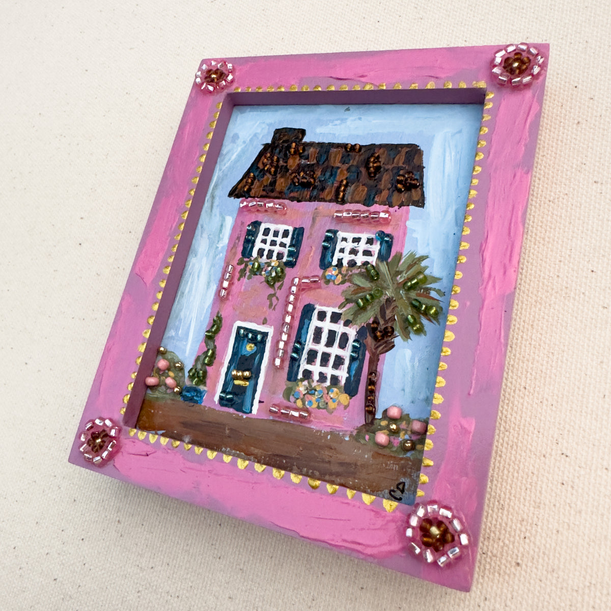Tropical Pink House Mini Painting - Framed - 