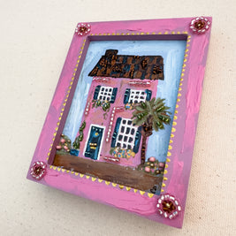Tropical Pink House Mini Painting - Framed - 