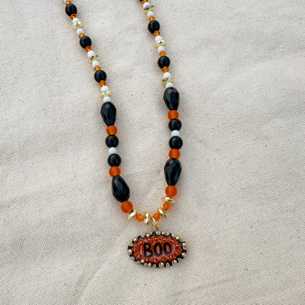 Boo Charm Beaded Necklace | Hand-painted Wearable Art