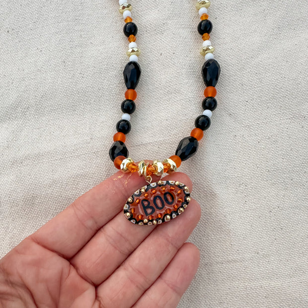 Boo Charm Beaded Necklace | Hand-painted Wearable Art