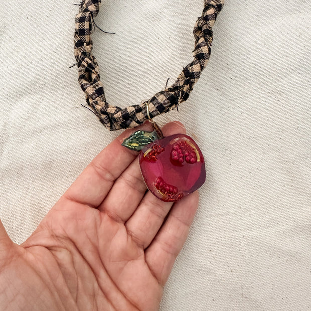 Apple Charm Statement Necklace |  Hand-painted Wearable Art
