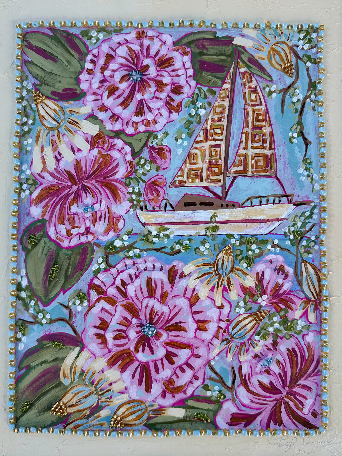 Sailboat Original Painting - Blooms & Sails
