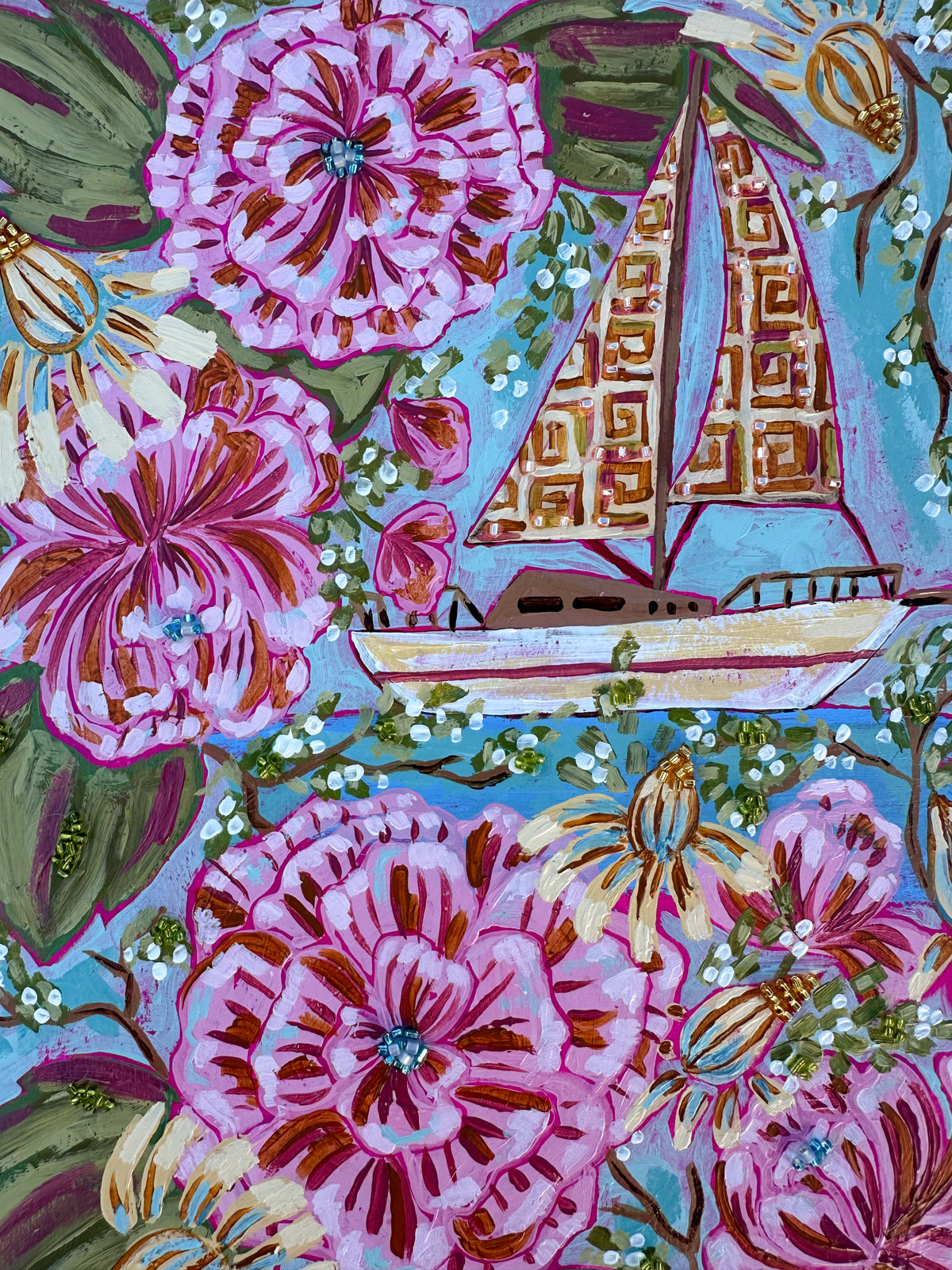 Sailboat Original Painting - Blooms & Sails