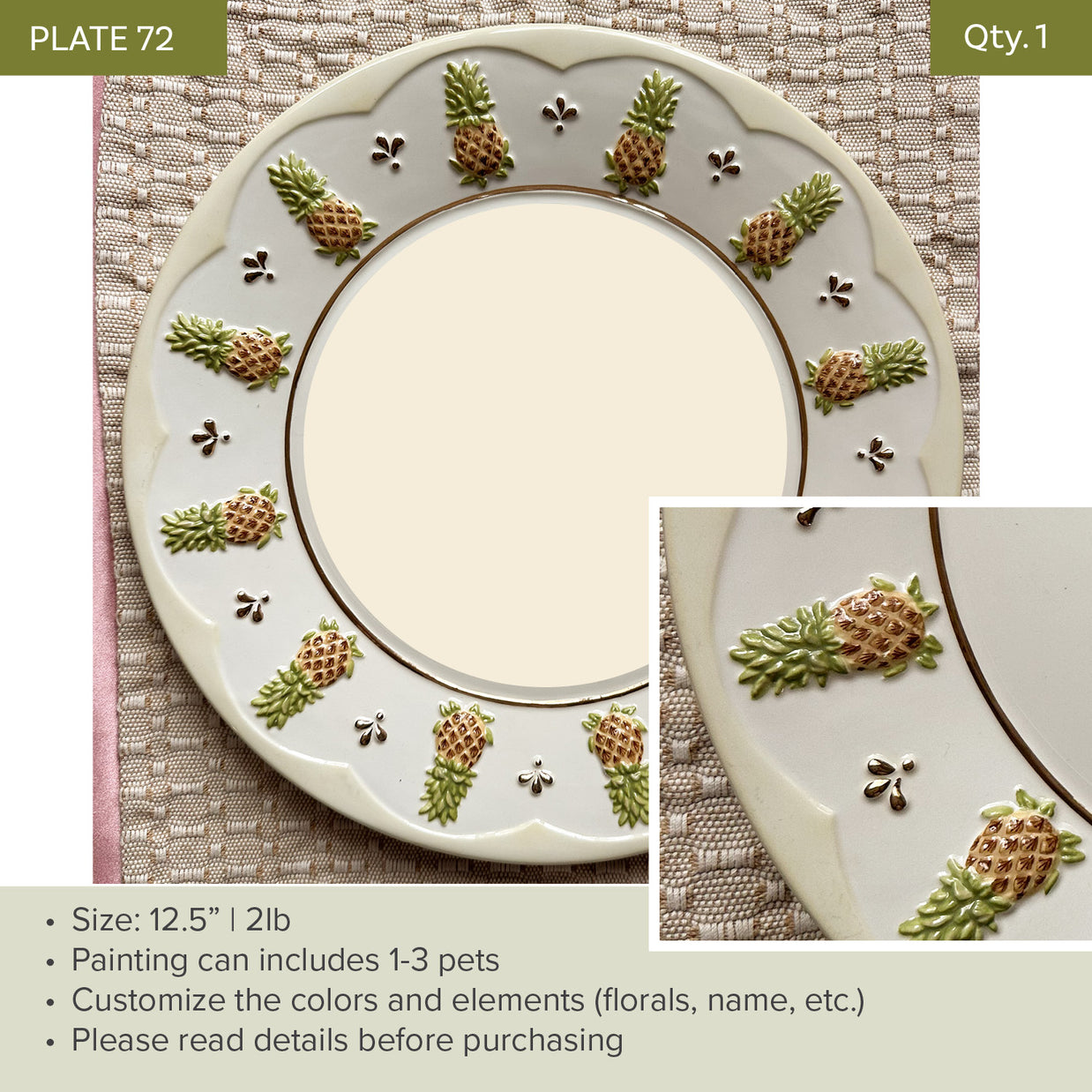 Plate 72 | Pineapple | 12.5 | fits 1-3 pets