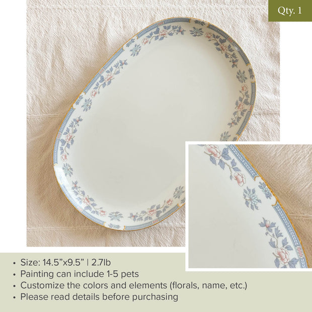 Plate 32 | Light blue | Floral | 14.5" x 9.5" Platter | Fits 1-5 Pets - 1 available