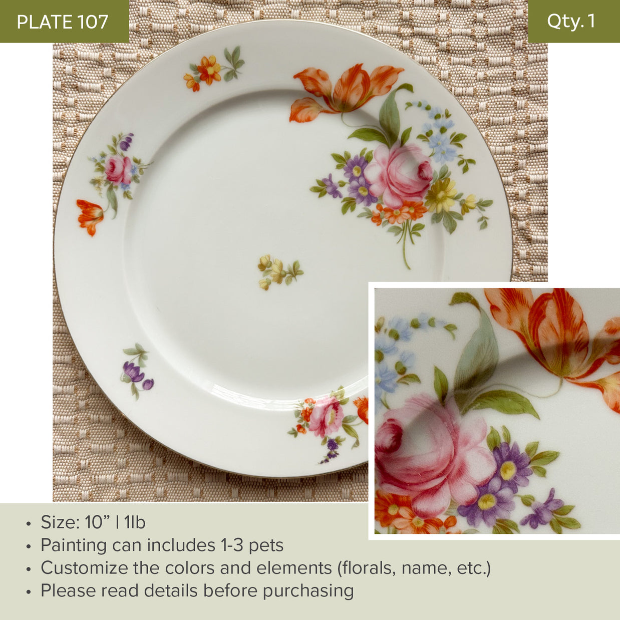 Plate 107 | Floral | 10" | Fits 1-3 Pets