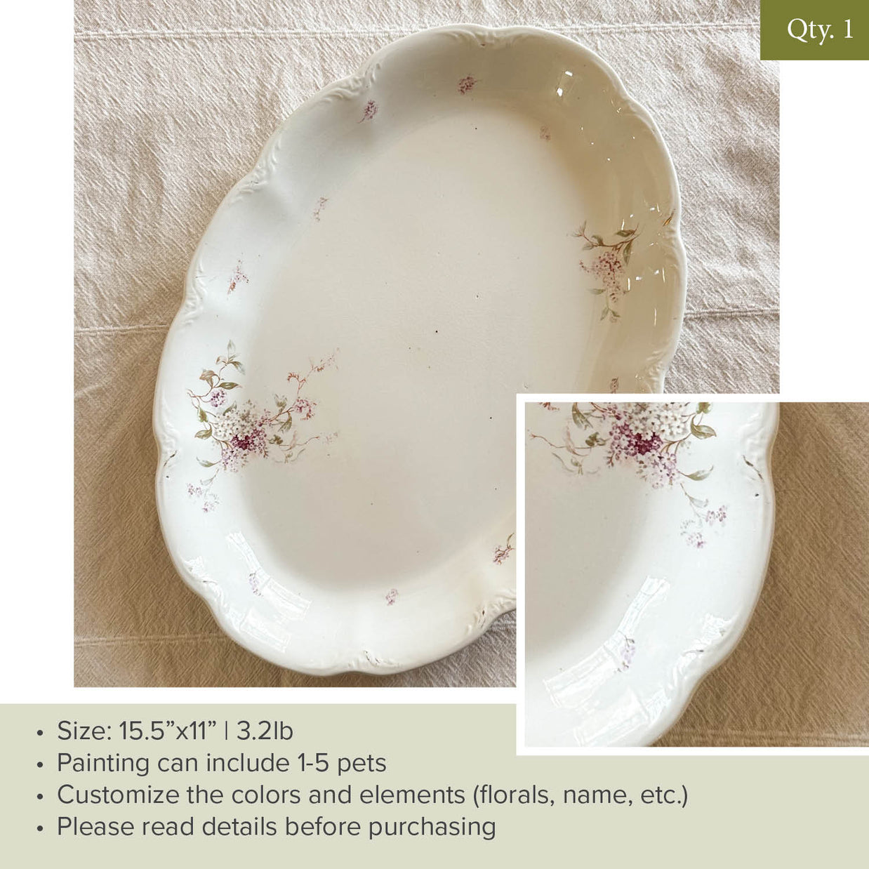 Plate 62 | White (blank canvas) | 15.5" x 11" Platter | Fits 1-5 Pets