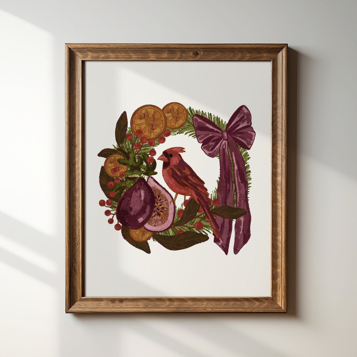 Cardinal and Winter Foliage Wreath Art Print