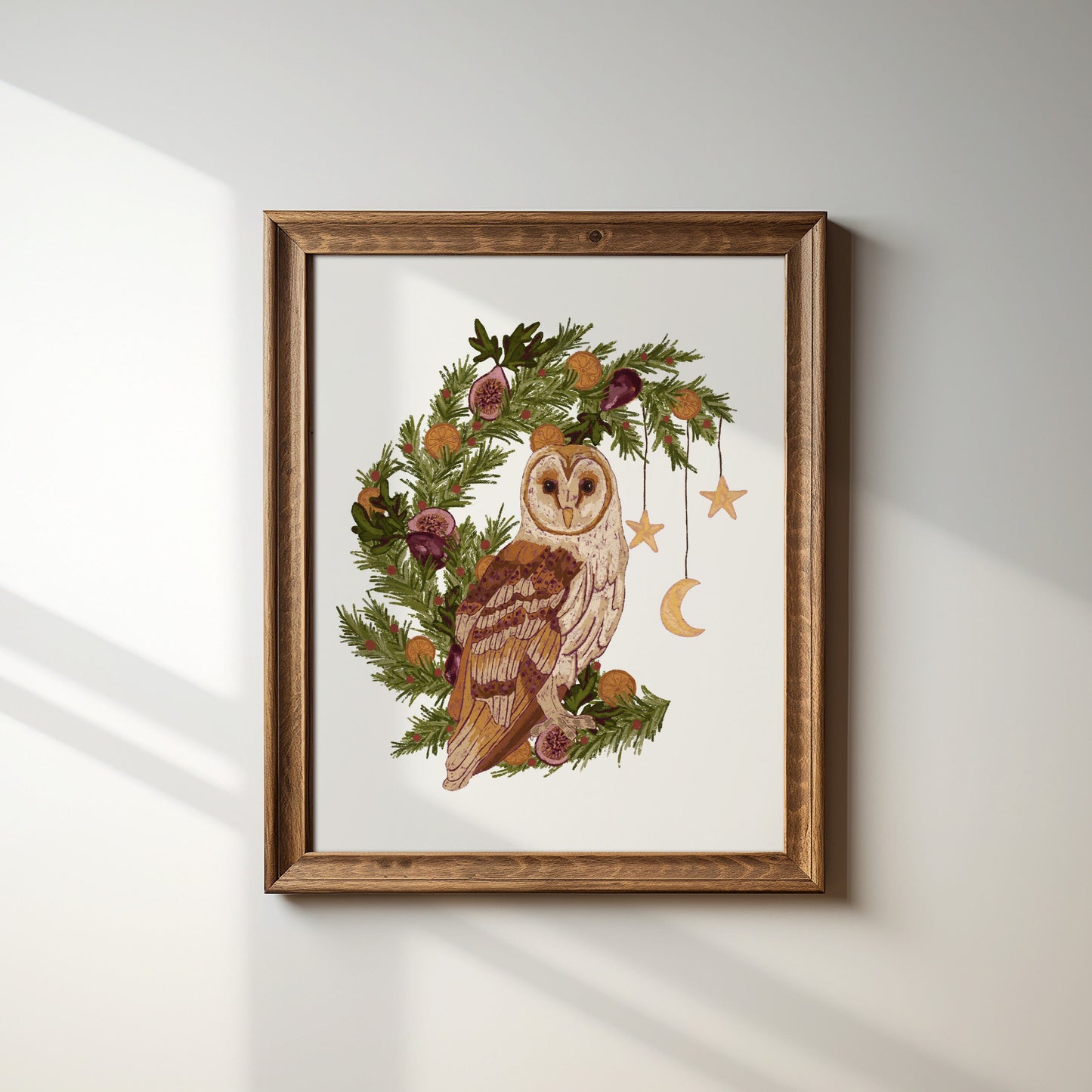 Whimsical Owl and Winter Foliage Art Print