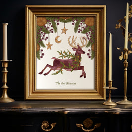 Whimsical Woodland Deer with Winter Foliage 